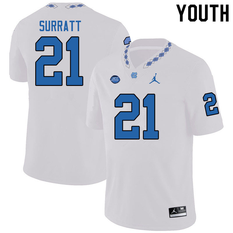Jordan Brand Youth #21 Chazz Surratt North Carolina Tar Heels College Football Jerseys Sale-White